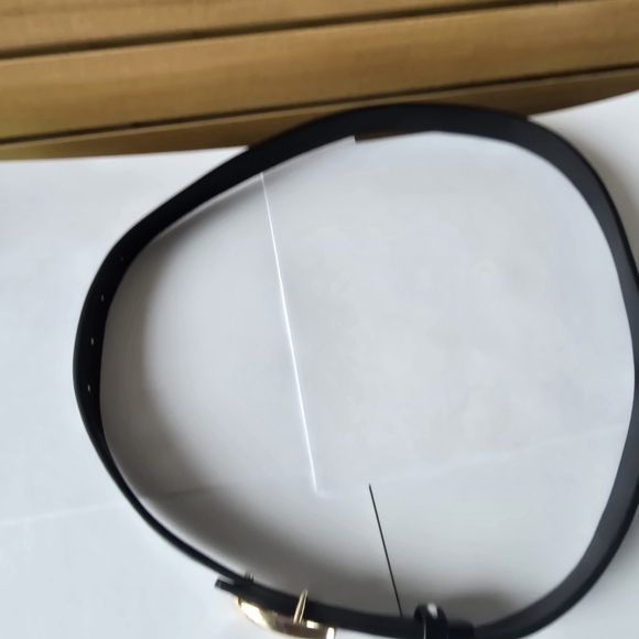 Black Leather Belt with Gold Buckle - Picture 2 of 3